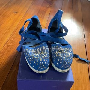Blue suede espadrilles by Stuart Weitzman. 7 US.
